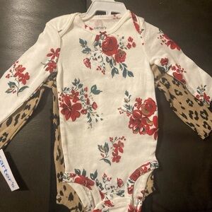 Carter's Red Floral and Leopard Print Bodysuit